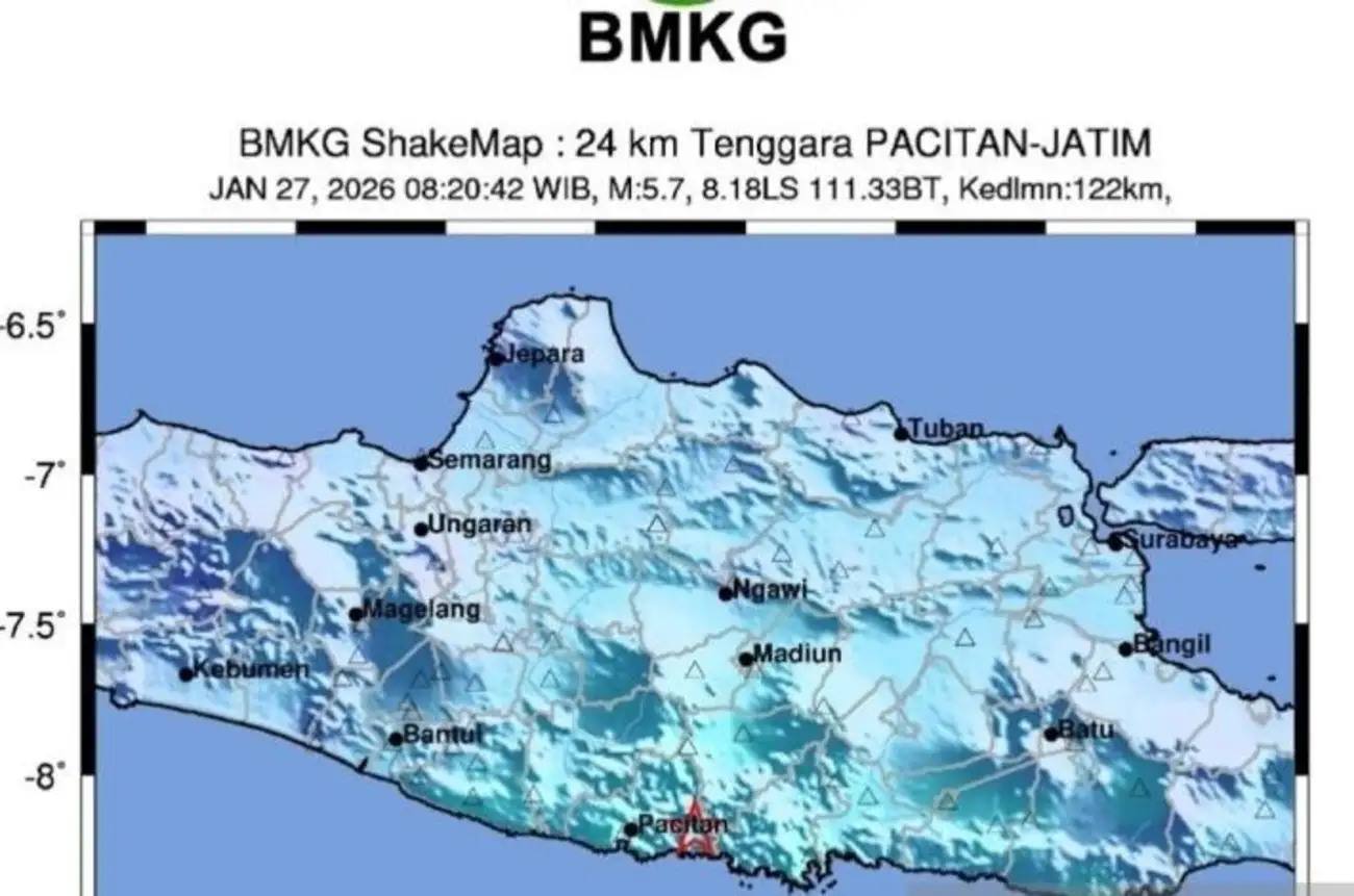 BMKG: Gempa Pacitan 5,7 Magnitudo Berada di Darat, Belum Ada Laporan Kerusakan