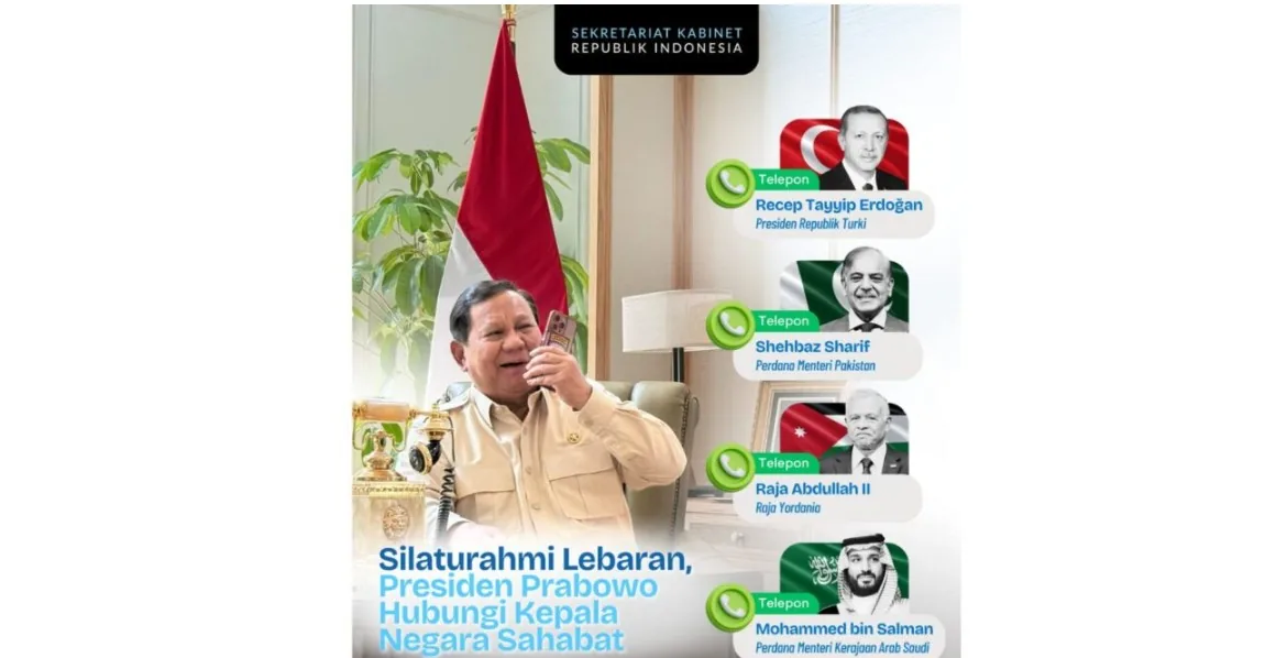 Prabowo Telepon Erdogan, Raja Abdullah, hingga Mohammed Bin Salman Ucapkan Selamat Idulfitri