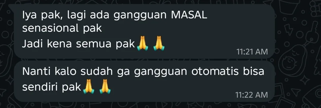 Jawaban teknisi Indihome kepada pelanggan soal gangguan massal.