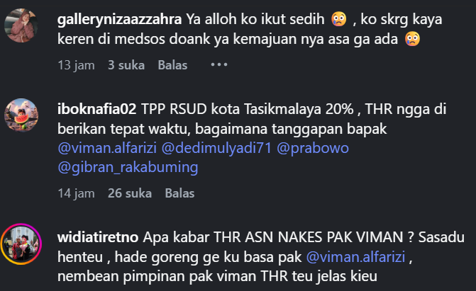 Tangkapan layar komentar Netizen THR ASN Nakes Kota Tasikmalaya