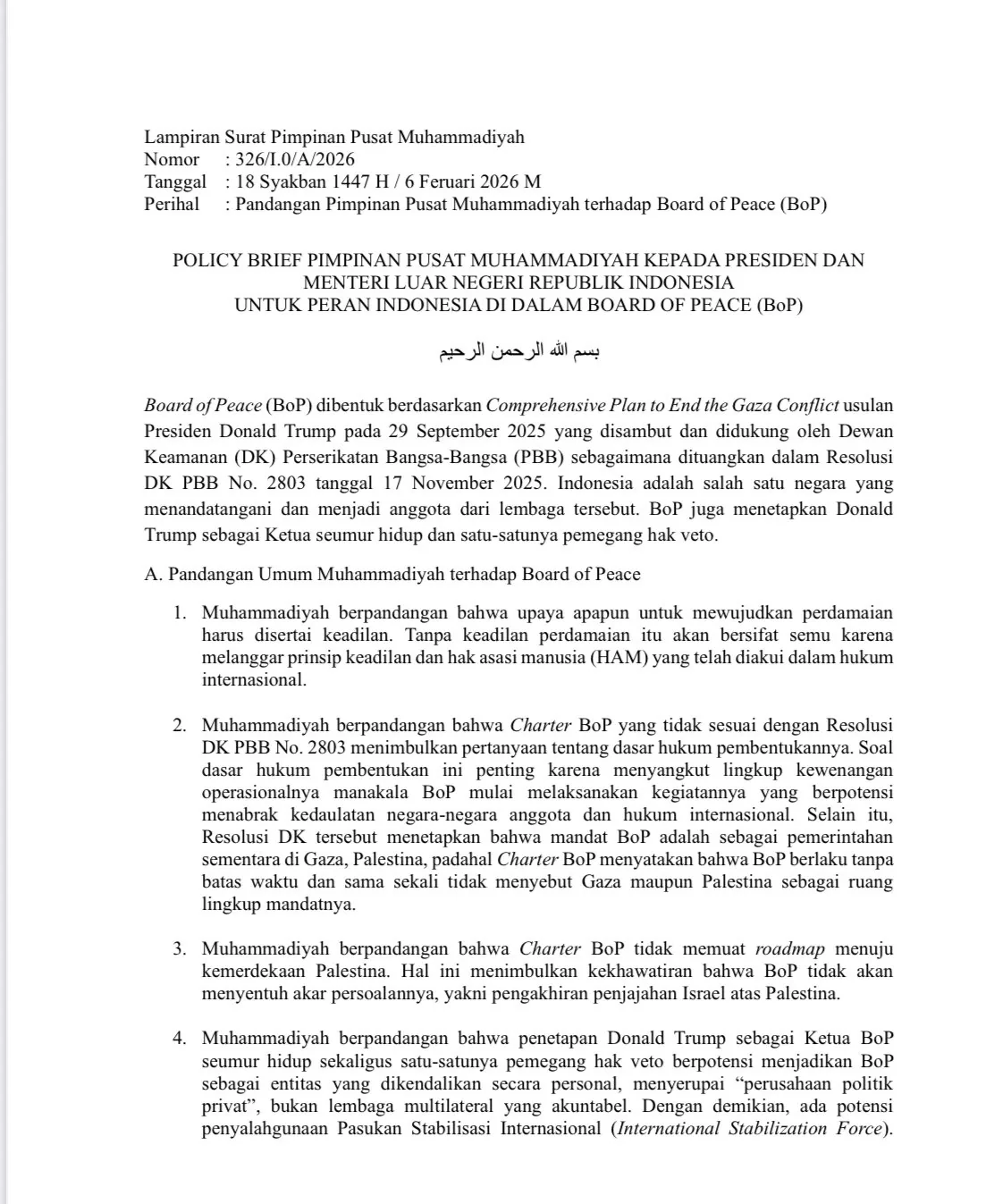 Lampiran surat Muhammadiyah soal BOP untuk Prabowo Subianto. Foto: Istimewa