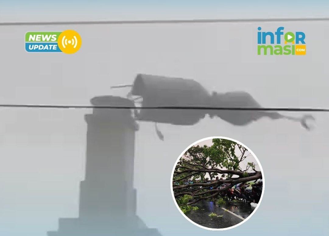 Menara Masjid Agung Sukoharjo Patah Dihantam Angin saat Hujan Deras