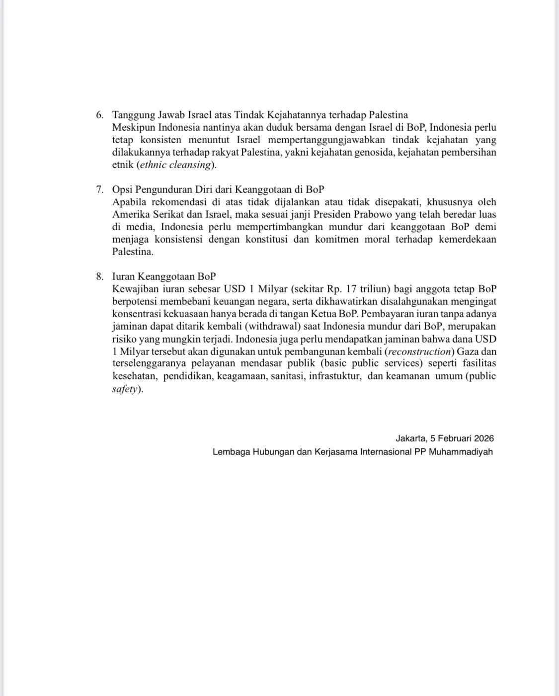 Penutup surat Muhammadiyah soal BOP untuk Prabowo Subianto. Foto: Istimewa