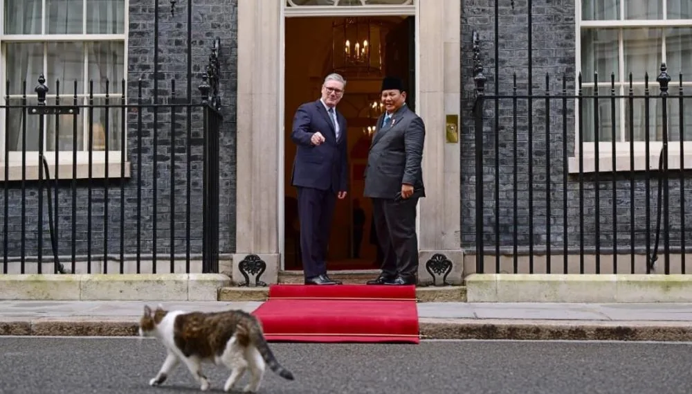 Prabowo Disambut Larry si Kucing ASN Inggris saat Temui PM Keir Starmer