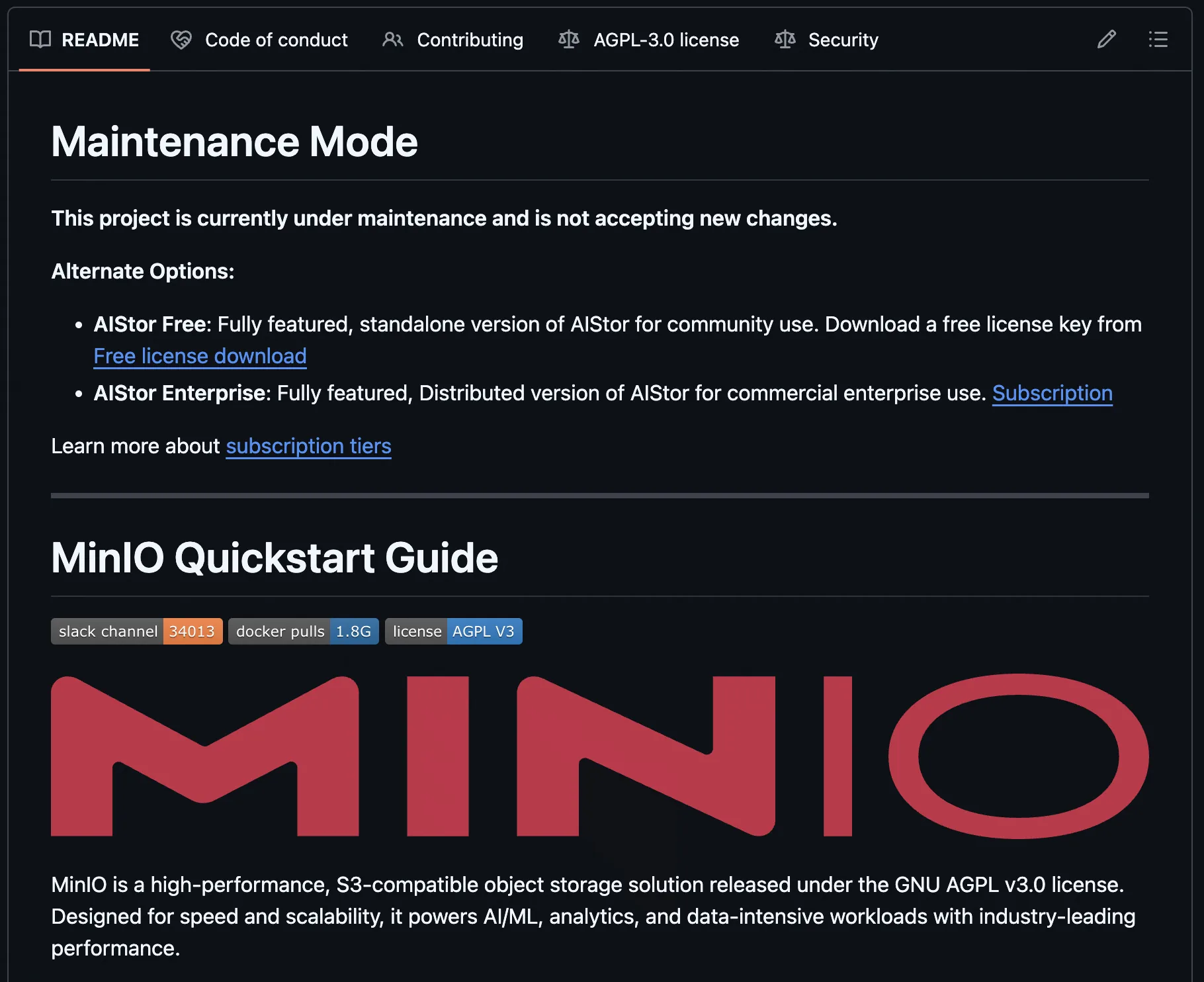 Repository Minio S3 yang masuk fase "maintenance mode"