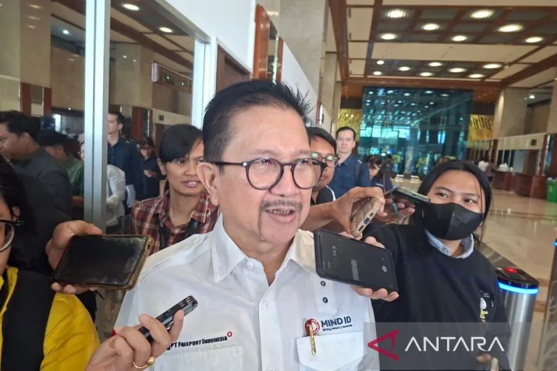 Presiden Direktur PT Freeport Indonesia Tony Wenas menjawab pertanyaan dari awak media setelah menghadiri Rapat Dengar Pendapat dengan Komisi VI DPR RI di Jakarta, Senin (24/11/2025). (ANTARA/Aji Cakti)