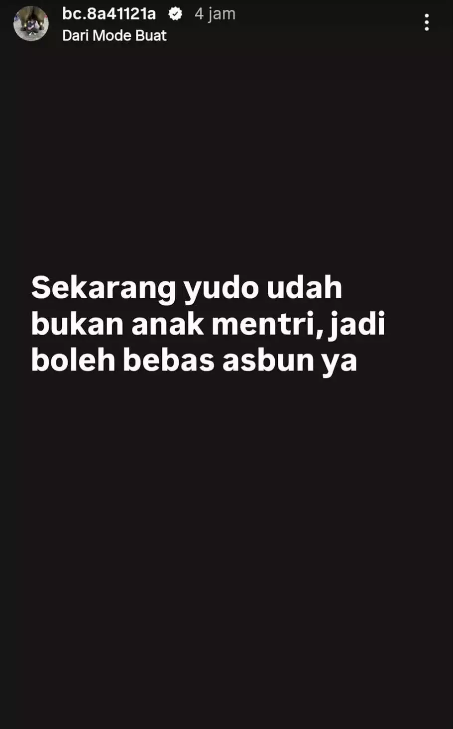 Unggahan di akun Yudo Achilles, anak dari Purbaya Yudhi Sadewa, eks Menkeu.